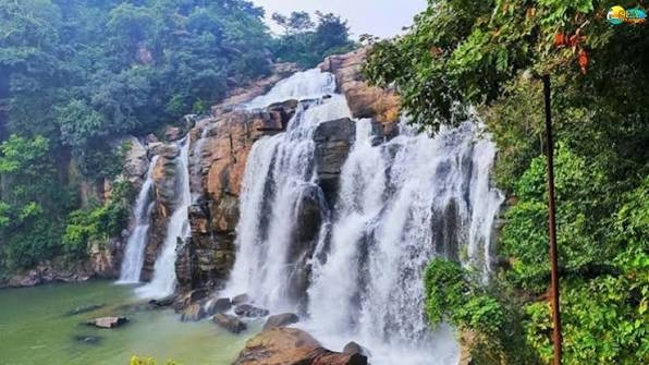 Jonha Falls (Gautamdhara) — sacred waterfall with Buddhist temple at the base, Ranchi district, Jharkhand