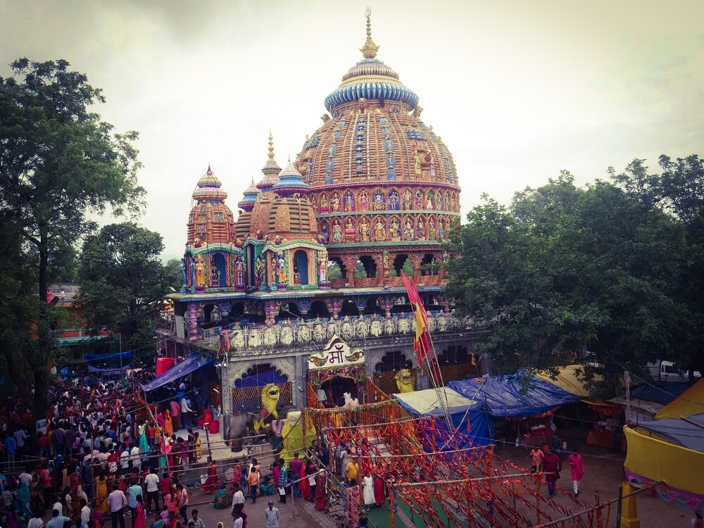 Deori Mandir temple on Subarnarekha River bend with stone ghats and river view, Ranchi district, Jharkhand