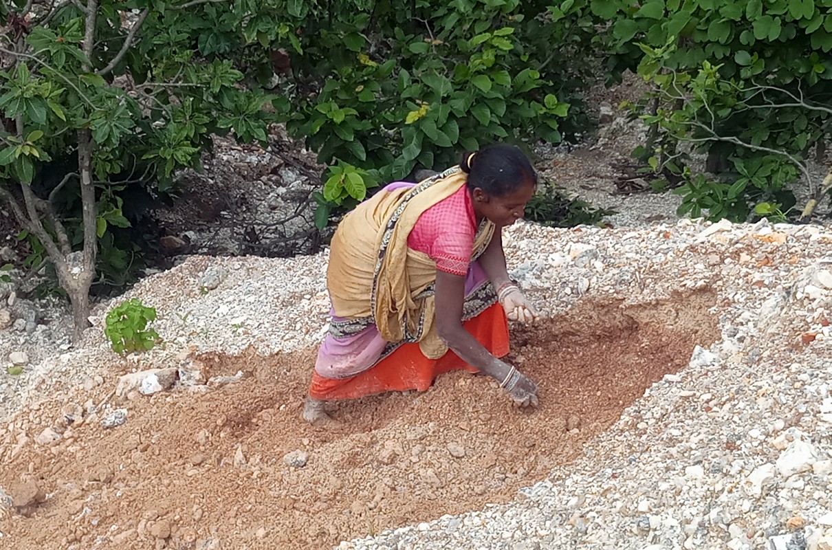 Koderma Mica Mines Heritage — abandoned mica excavation sites with glittering muscovite in exposed rock, Jharkhand